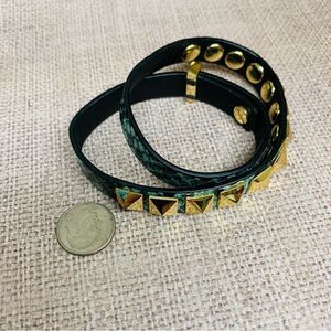 C Wonder Turquoise Snake‎ Skin Leather Gold Stud Wrap Bracelet